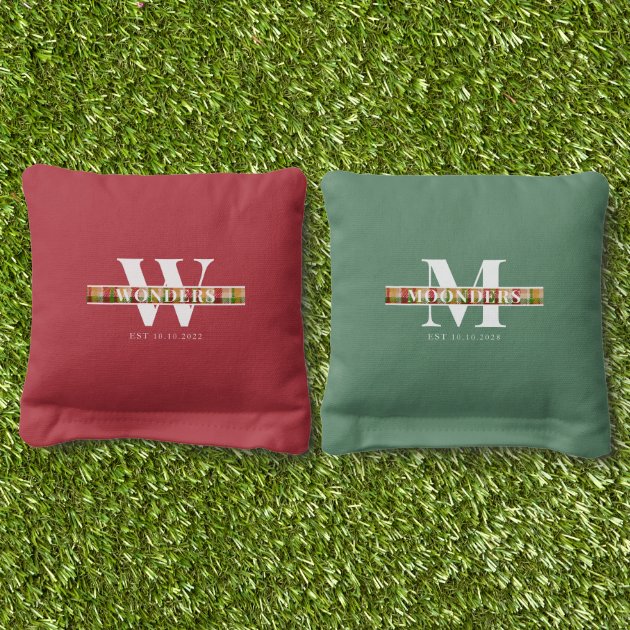 Tartan Texture Custom Monogrammed Cornhole Bags