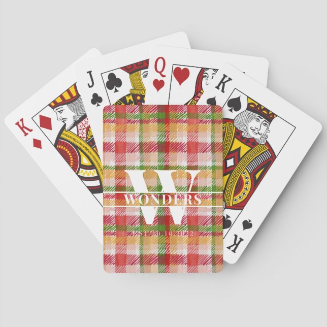 Tartan Texture Monogrammed Poker Cards (Back)