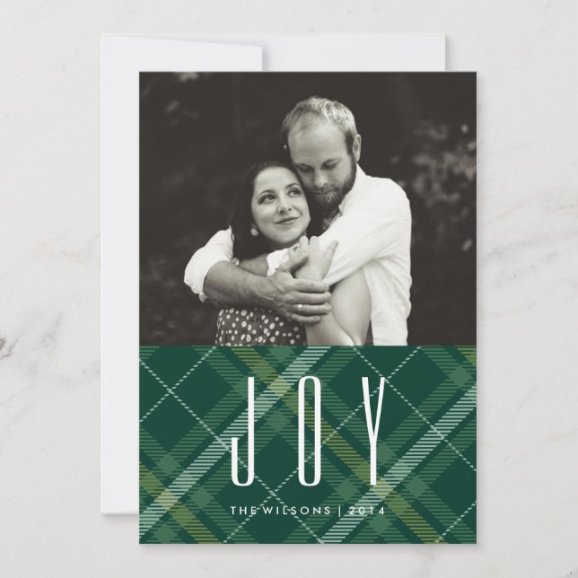Tartan Tidings JOY Plaid Gingham Holiday PhotoCard (Front)