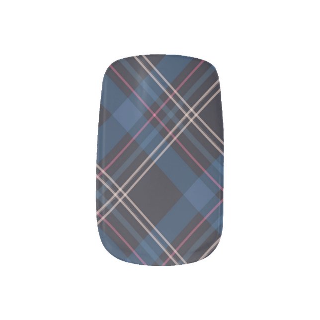 Tartan traditional blue minx nail art (Left Thumb)