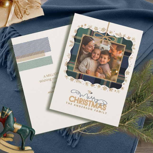 Tartan Trim Christmas One Photo Message ID1141B Holiday Card (Creator Uploaded)