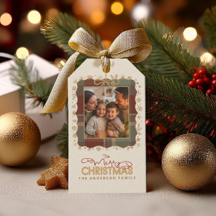 Tartan Trim Christmas One Photo Template ID1141A Gift Tags