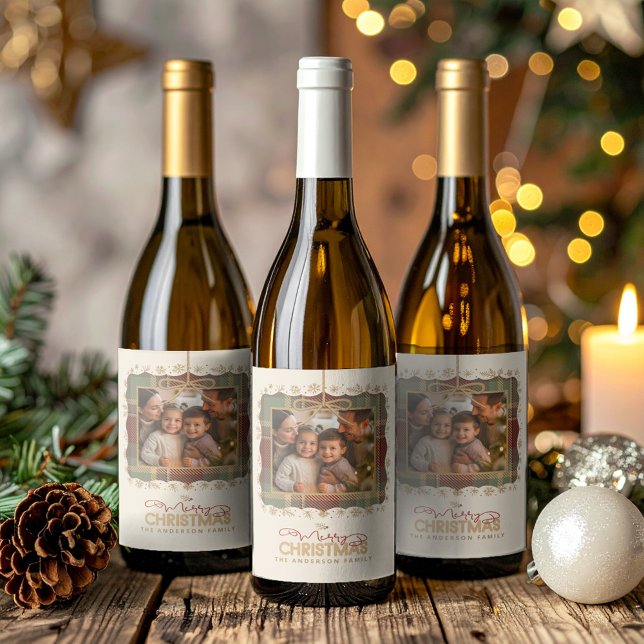 Tartan Trim Christmas One Photo Template ID1141A Wine Label (Creator Uploaded)