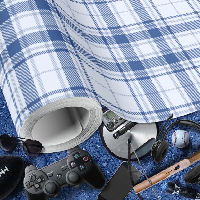 Tartan - Vibrant Pastel blue to Navy Blue Wrapping Paper (Tartan - Vibrant Pastel blue to Navy Blue Wrapping Paper by Leapfroglisics Shop)