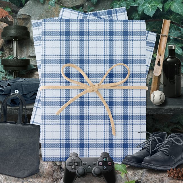 Tartan - Vibrant Pastel blue to Navy Blue Wrapping Paper Sheets (Tartan - Vibrant Pastel blue to Navy Blue Wrapping Paper Sheets by Leapfroglisics Shop)