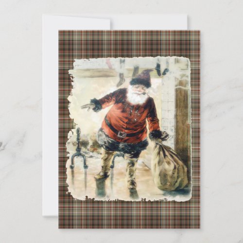 Tartan Vintage Santa Claus Invitation