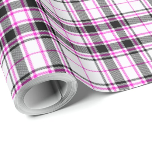 Tartan _ White_Black_Hot Pink Wrapping Paper