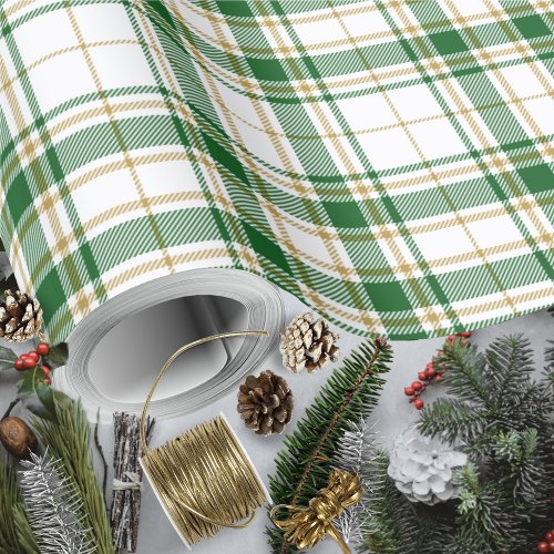 Tartan _ White_Green_Caramel Gold Wrapping Paper