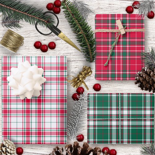Tartan _ White Red and Green Different Wrapping Paper Sheets