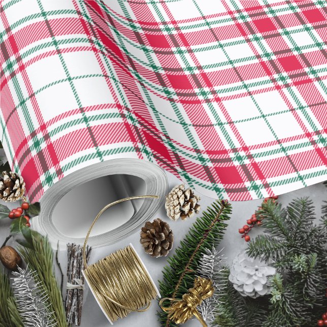 Tartan - White Red and Green Wrapping Paper (Tartan - White Red and Green Wrapping Paper by Leapfroglisics Shop)