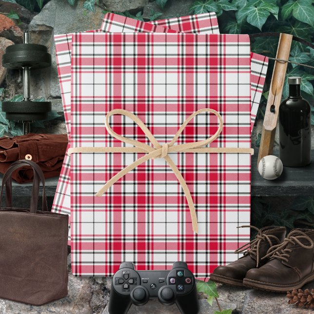 Tartan - White-Red-Black Wrapping Paper Sheets (Tartan - White-Red-Black Wrapping Paper Sheets by Leapfroglisics Shop)