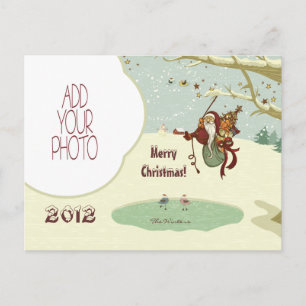 Tarzan Santa & Skating Birds Holiday Postcard