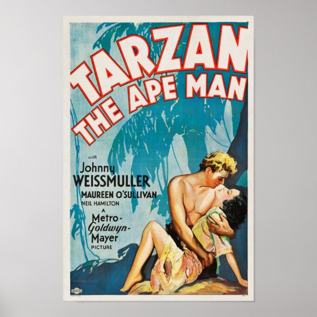 Vintage film advertising poster reproduction. Tarzan the Ape man 