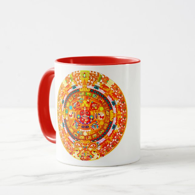 tasa con el calendario azteca en tonos rojos mug (Front Left)