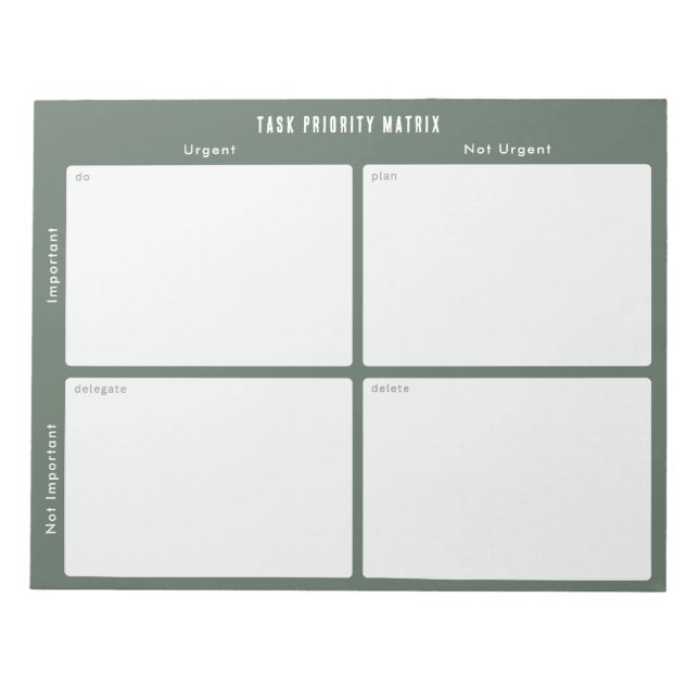 Task Priority and planner Matrix (Green) Notepad (Front)