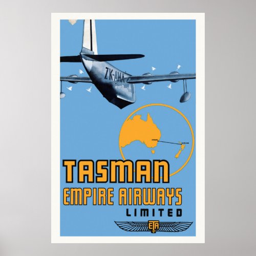 Tasman Empire S30 Airways Vintage Poster 1930s