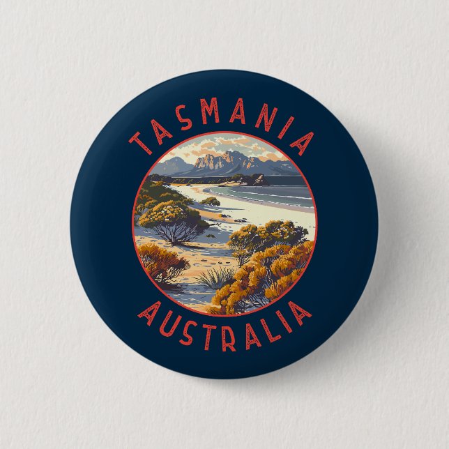 Tasmania Australia Retro Distressed Circle Button (Front)