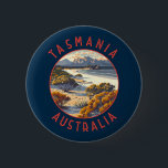 Tasmania Australia Retro Distressed Circle Button<br><div class="desc">Tasmania retro vector travel design. Tasmania is an island state of Australia,  located 240 kilometres south of the Australian mainland,  separated by the Bass Strait.</div>