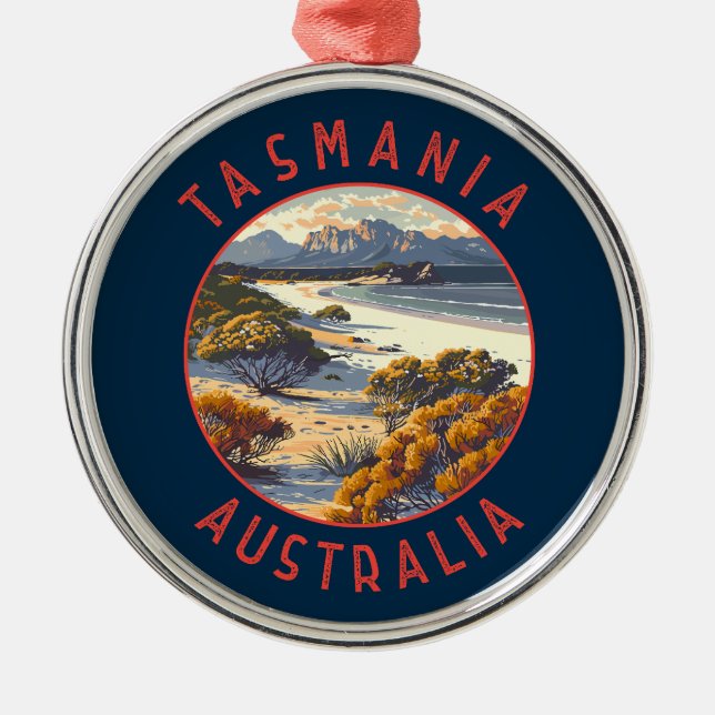 Tasmania Australia Retro Distressed Circle Metal Ornament (Front)