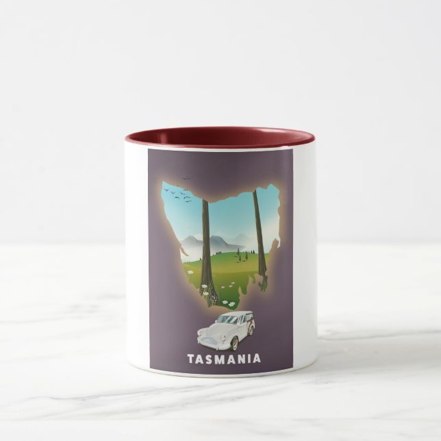 Tasmania illustrated map travel poster. mug (Center)
