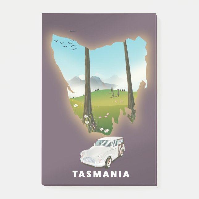 Tasmania illustrated map travel poster. post-it notes (Front)