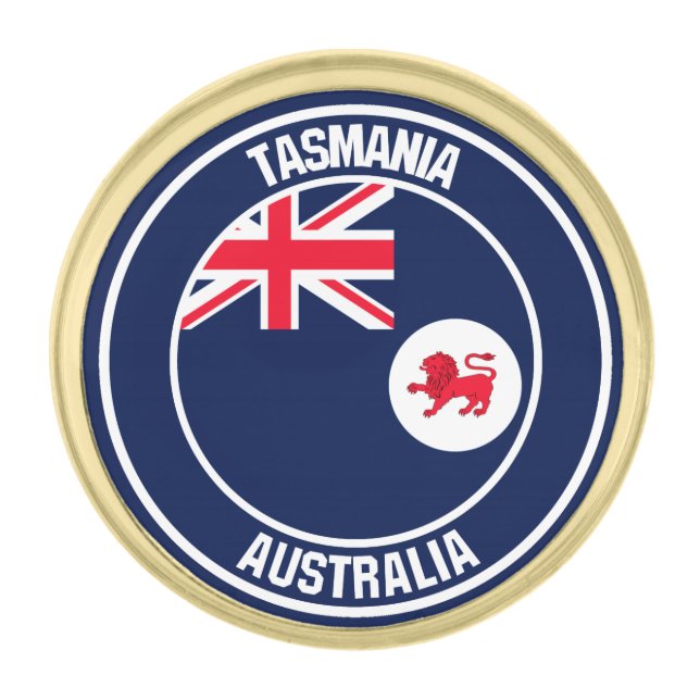 Tasmania Round Emblem Gold Finish Lapel Pin (Front)