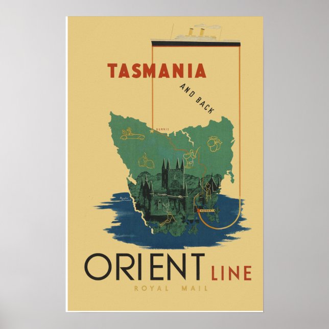 Tasmania Vintage Travel Poster (Front)
