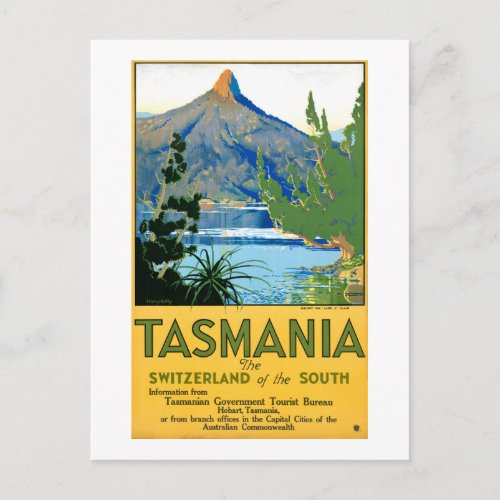 Tasmania Vintage Travel Poster Restored Postcard