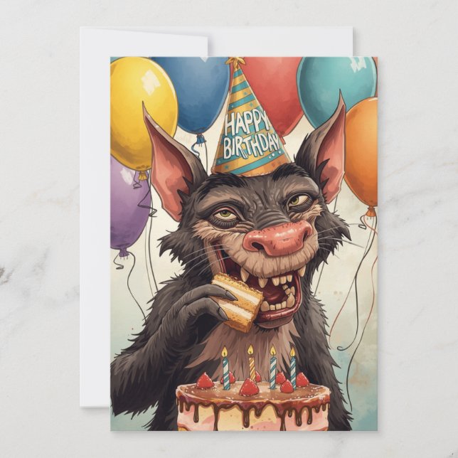 Tasmanian Devil Birthday Funny Cake Design Card (Front)