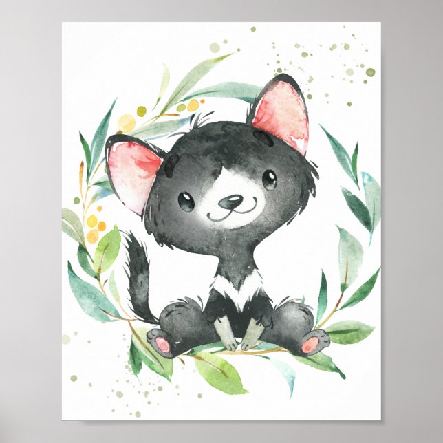 Tasmanian Devil Eucalyptus Greenery Kids Wall Art (Front)