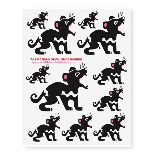  TASMANIAN DEVIL -Marsupial - Aussie Wildlife Temporary Tattoos (Front)