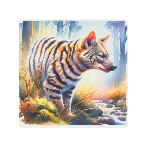 Tasmanian Tiger in Watercolor REF44 _ Watercolor Metal Print