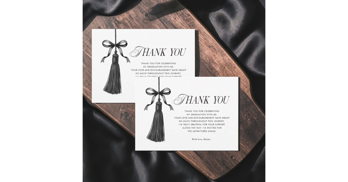 Tassel Black Bow Graduation Party Simple Thank You Card | Zazzle