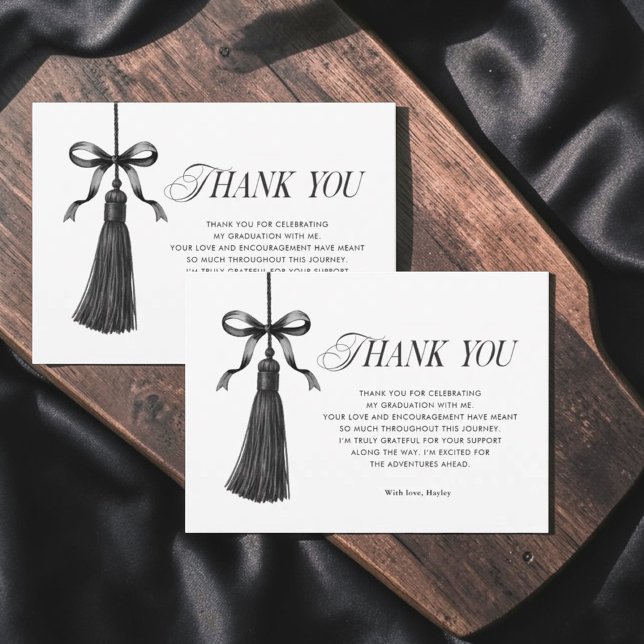 Tassel Black Bow Graduation Party Simple Thank You Card (Creator Uploaded)