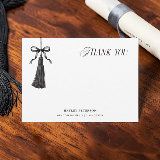 Tassel Black Bow Graduation Party Thank You Note (Creator Uploaded)