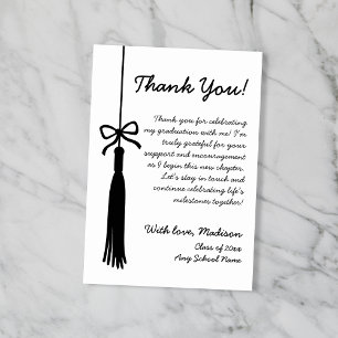 Tassel Bow Black & White Class Of 2026 Graduation Thank You Card