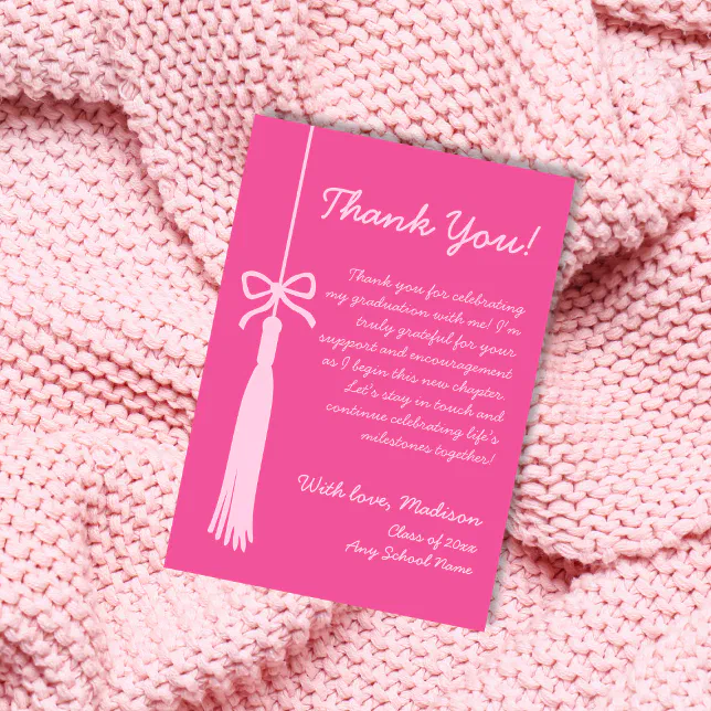 Tassel & Bow Pink Class Of 2025 Graduation Thank You Card | Zazzle
