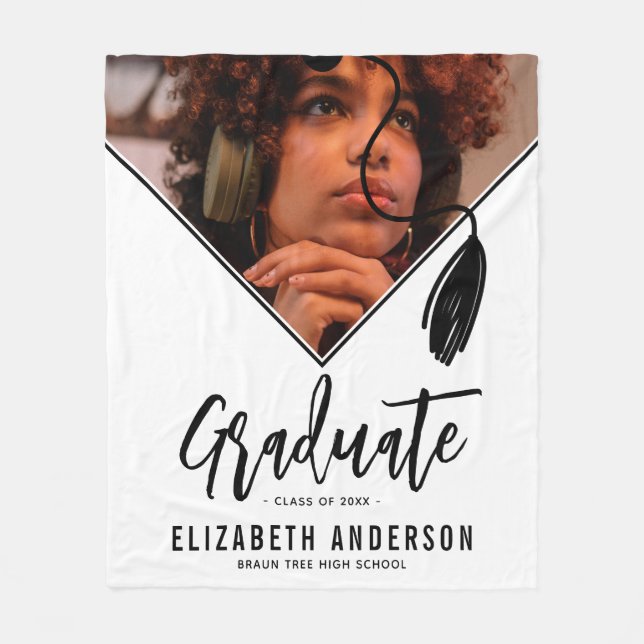 Tassel Cap Photo Graduation Fleece Blanket (Front)