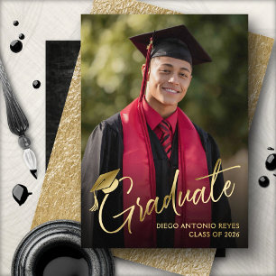 Tassel Cap Script Photo Graduation Announcement
