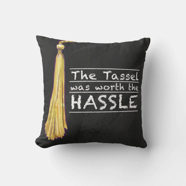 Tassel Hassle Silver Throw Pillow (Front)