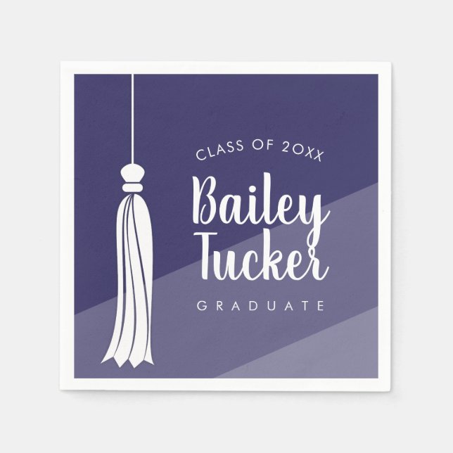 Tassel on Navy Blue Ombre Graduation Party Napkins (Front)