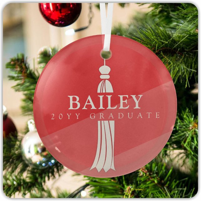 Tassel on Red Ombre Graduate Graduation Keepsake Glass Ornament (Creator Uploaded)