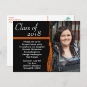 Tassel Orange & Black Graduation Party Invitation Postcard (Front/Back)
