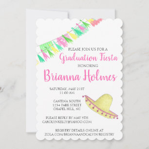 Tassel Papel Picado Pink Green Fiesta Graduation Invitation