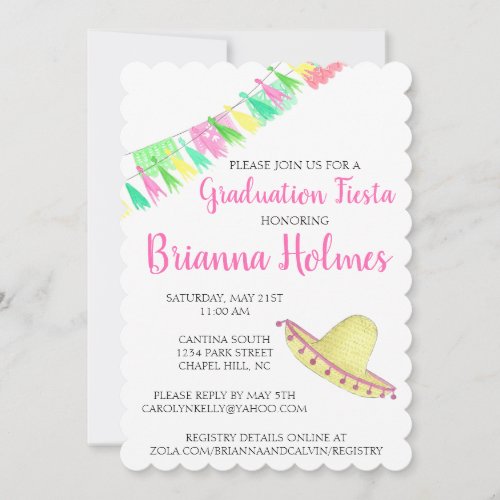 Tassel Papel Picado Pink Green Fiesta Graduation Invitation