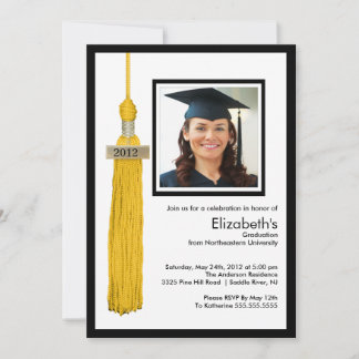 Tassel Photo Graduation Invitation Gold & White