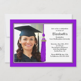 Tassel Photo Graduation Invitation Purple & White