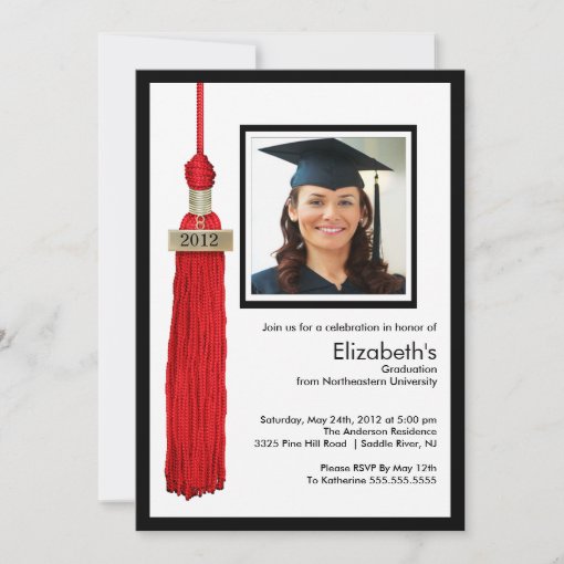 Tassel Photo Graduation Invitation Red & White | Zazzle