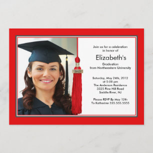 Tassel Photo Graduation Invitation Red & White