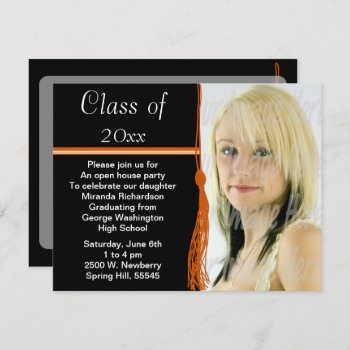 Tassel Photo Graduation Party Orange And Black Invitation by NightOwlsMenagerie at Zazzle